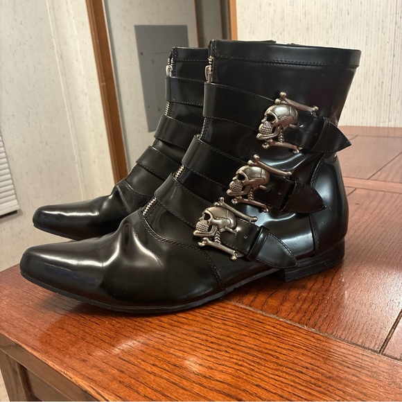 Demonia Other - Demonia Brogue 06 Ankle Boot Men’s 12 Unisex Black Nappa Faux Leather Skulls